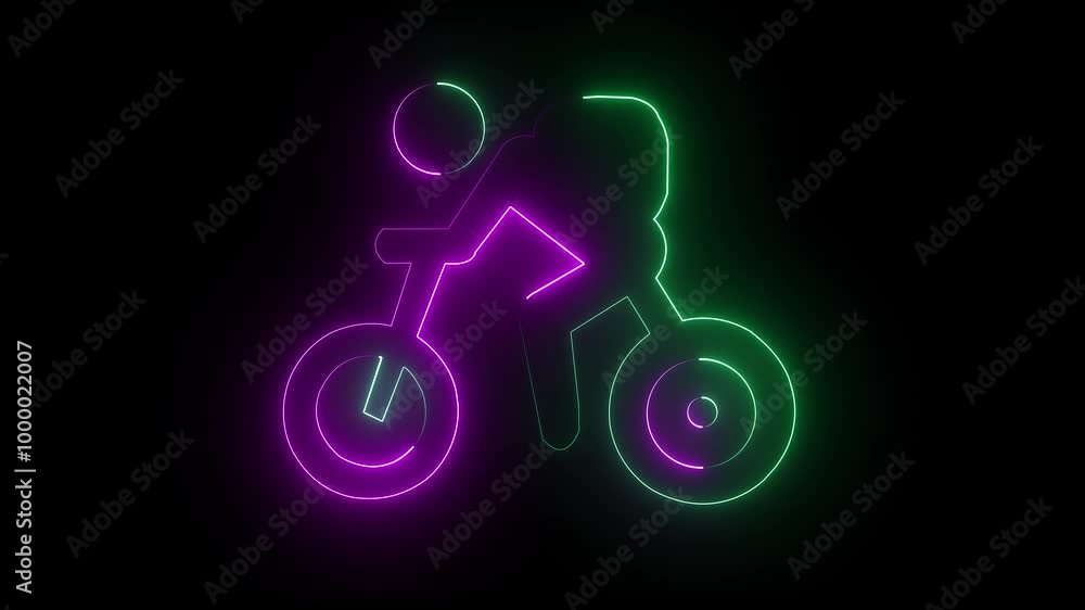 Neon glowing bicycle icon on black background, Neon glowing bicycle icon animation. Bicycle icon on black background. Neon glowing bicycle icon animation Neon glowing bicycle icon on black background, Neon glowing bicycle icon animation. Bicycle icon on black background. Neon glowing bicycle icon animation
