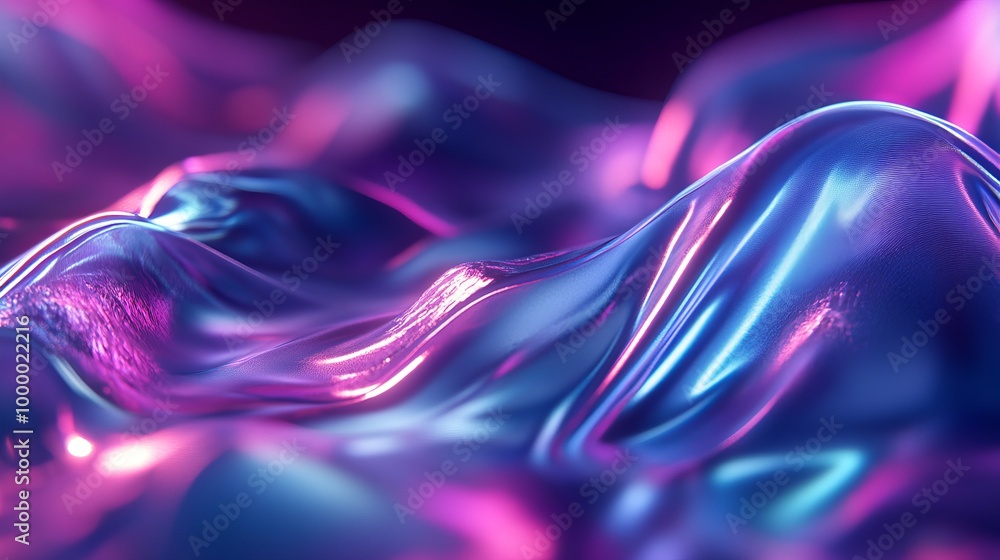 An abstract fluid 3D render of a holographic, iridescent neon wave in motion on a dark background, serving as a gradient design element for banners, wallpapers, and covers An abstract fluid 3D render of a holographic, iridescent neon wave in motion on a dark background, serving as a gradient design element for banners, wallpapers, and covers