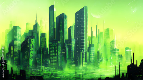 Futuristic utopia megacity concept. green eco friendly metropolis illustration. generative ai. AI Utopia. Illustration