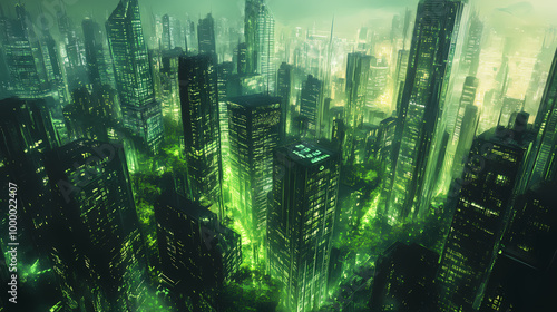 Futuristic utopia megacity concept. green eco friendly metropolis illustration. generative ai. AI Utopia. Illustration