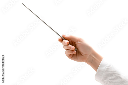 Conductor's hand holding a baton, isolated on a transparent background	
