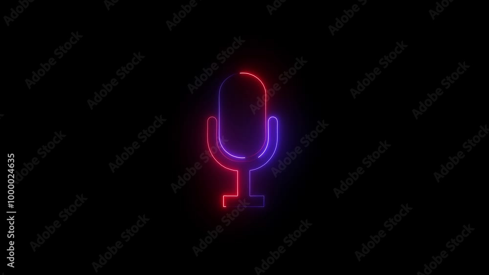 Neon microphone icon animation with circle. Voice recording icon on black background. Microphone Voice recording podcast, mic microphone button icon . Neon microphone icon animation with circle. Voice recording icon on black background. Microphone Voice recording podcast, mic microphone button icon .