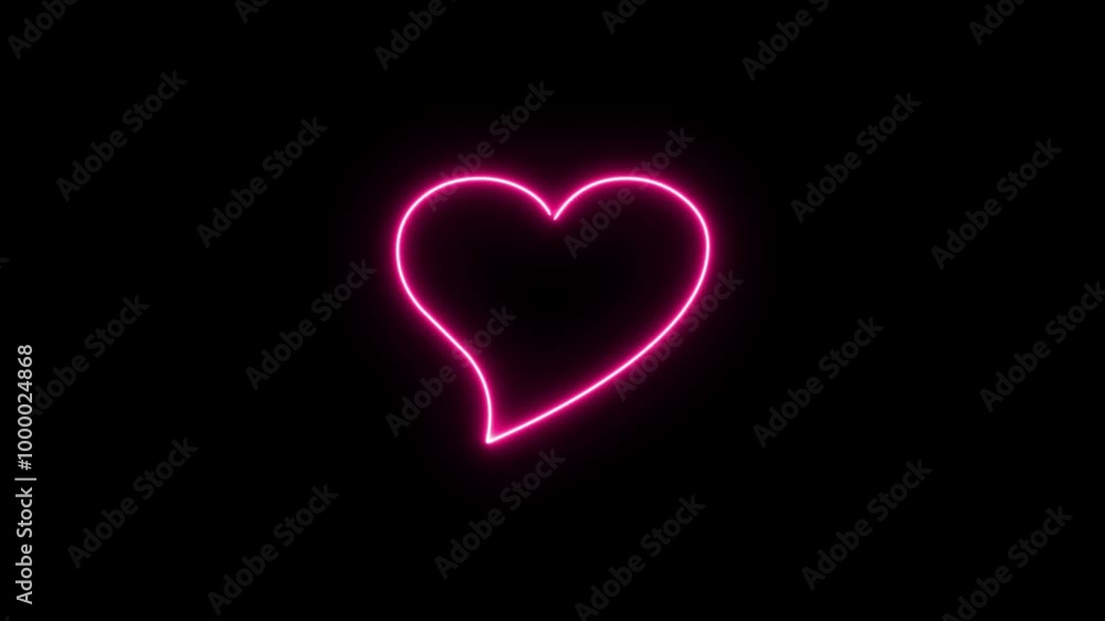 Neon heart glowing animation. pink glowing heart on black background. Neon heart glowing animation. pink glowing heart on black background.