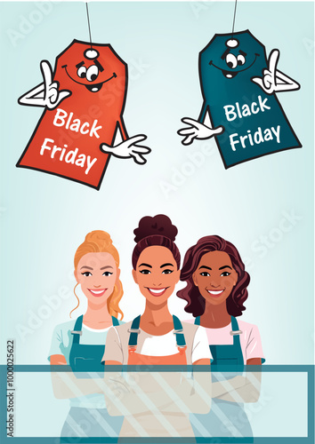 Shop assistants at the desk info-point