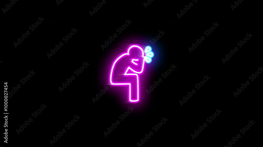 The blinking neon light of crying man icon in the black background. The blinking neon light of crying man icon in the black background.