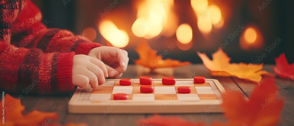 Fototapeta premium Cozy Family Game Night by the Fireplace