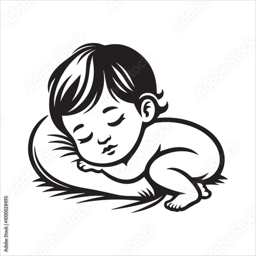 Baby peacefully sleeping vector illustration silhouette