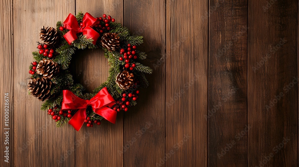 Festive Pinecone Wreath with Red Ribbons Decor Festive Pinecone Wreath with Red Ribbons Decor