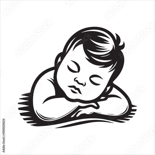 Baby peacefully sleeping vector illustration silhouette