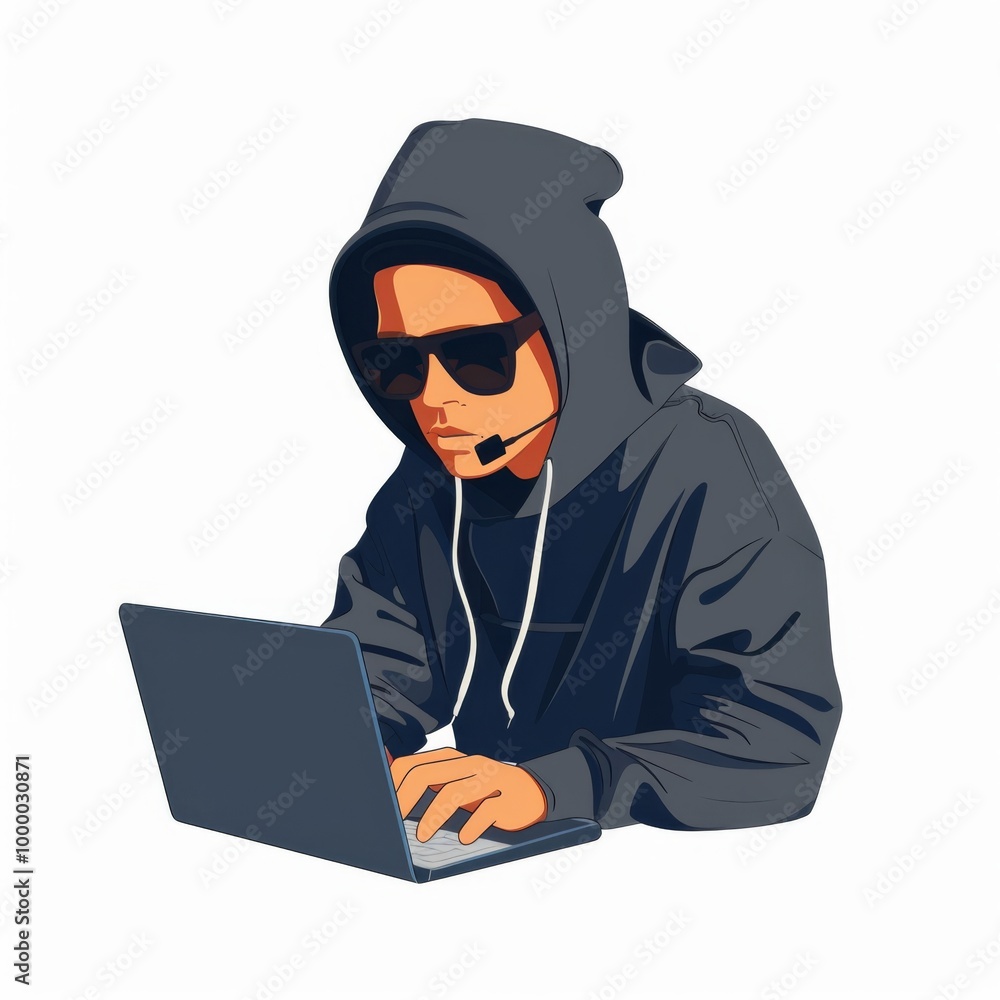hacker operating a laptop cartoon vector icon illustration hacker operating a laptop cartoon vector icon illustration