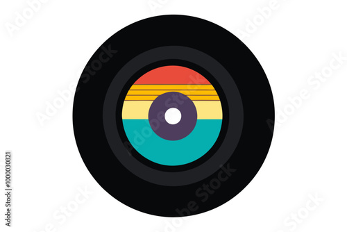 Realistic Black Vinyl Record Vector with Vibrant Center Label High-Quality Music Illustration