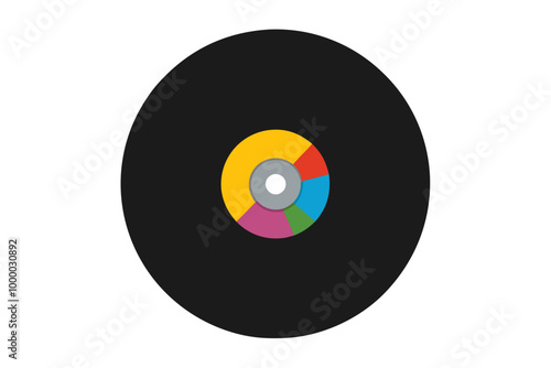 Realistic Black Vinyl Record Vector with Vibrant Center Label High-Quality Music Illustration