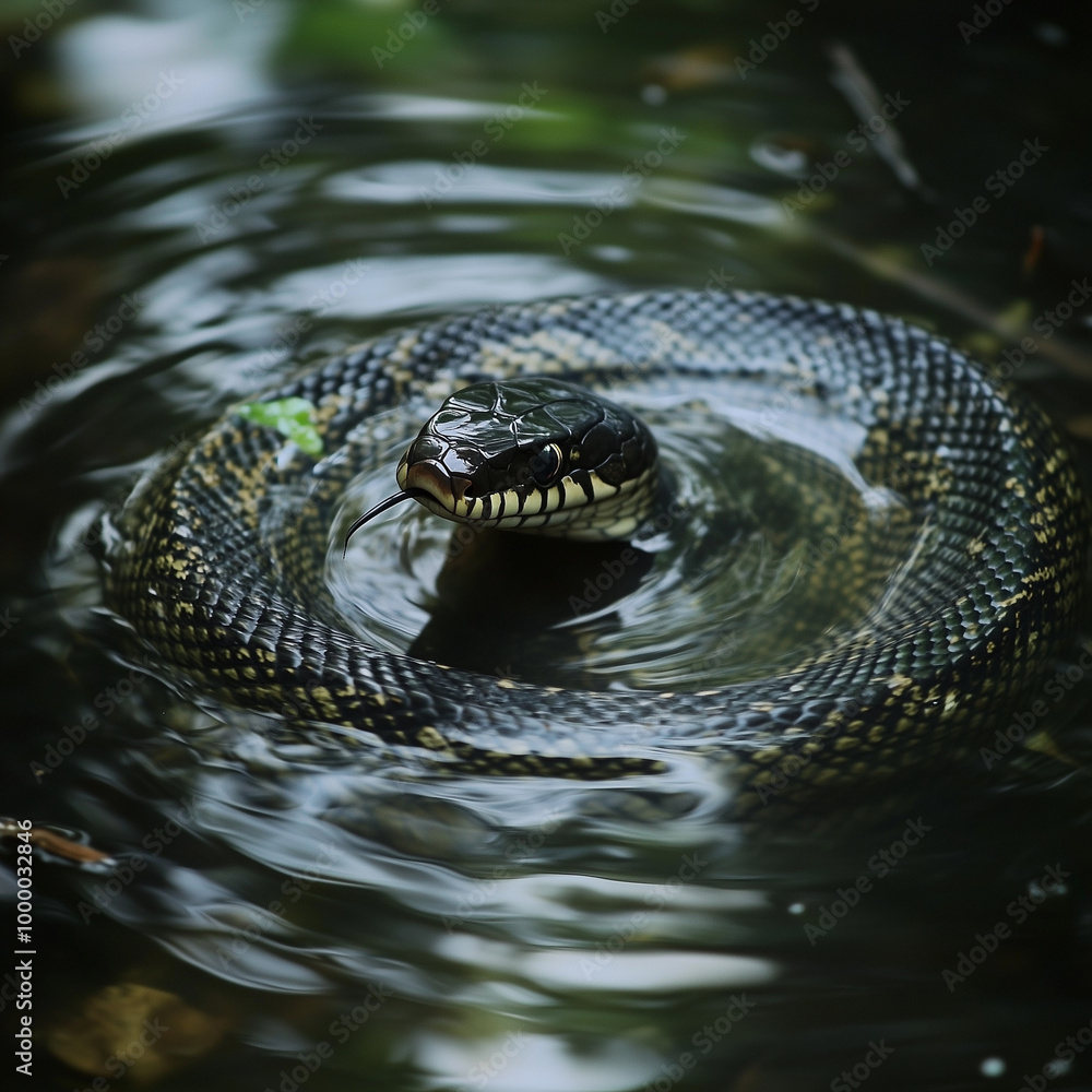 Dark Green Snake Swimming Floating Underwater Swim Scary Animal Wildlife Reptile Dark Green Snake Swimming Floating Underwater Swim Scary Animal Wildlife Reptile