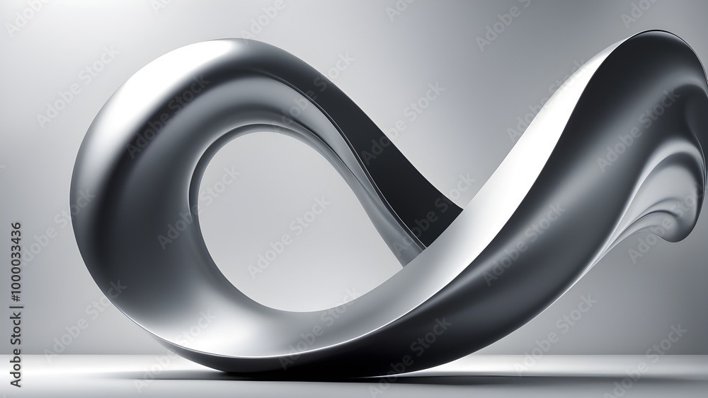 Abstract silver shape with a flowing, dynamic form.