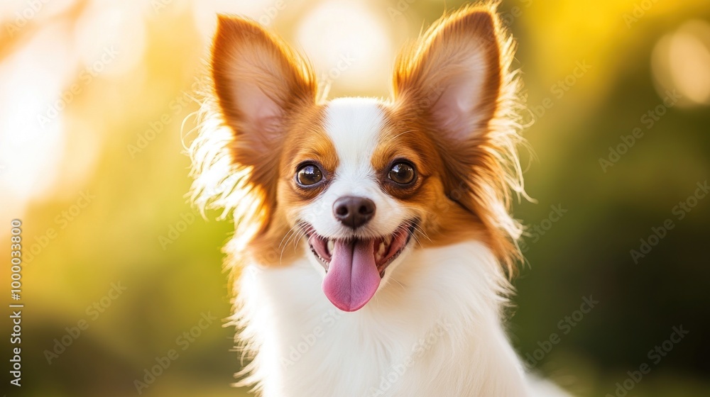 A happy dog with a playful expression in a sunny outdoor setting. A happy dog with a playful expression in a sunny outdoor setting.