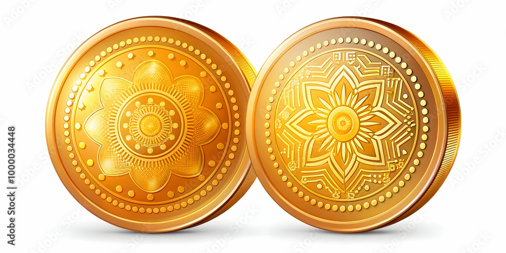 Futuristic Macro Shot of Bhai Dooj Coin: Intricate Textures and Glowing Inscriptions in a Simple Flat Vector Style, Celebrating Tradition and Innovation Futuristic Macro Shot of Bhai Dooj Coin: Intricate Textures and Glowing Inscriptions in a Simple Flat Vector Style, Celebrating Tradition and Innovation