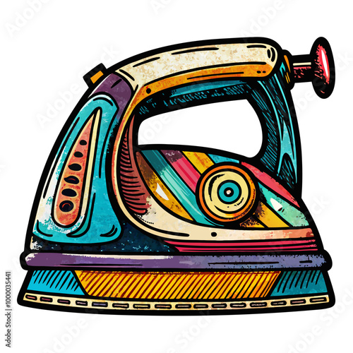 Retro Multicolor Iron Illustration with Vintage Pop Art Style Design