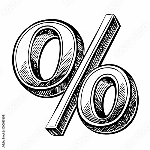 Hand Drawn Black and White Percentage Symbol Illustration in Vintage Style