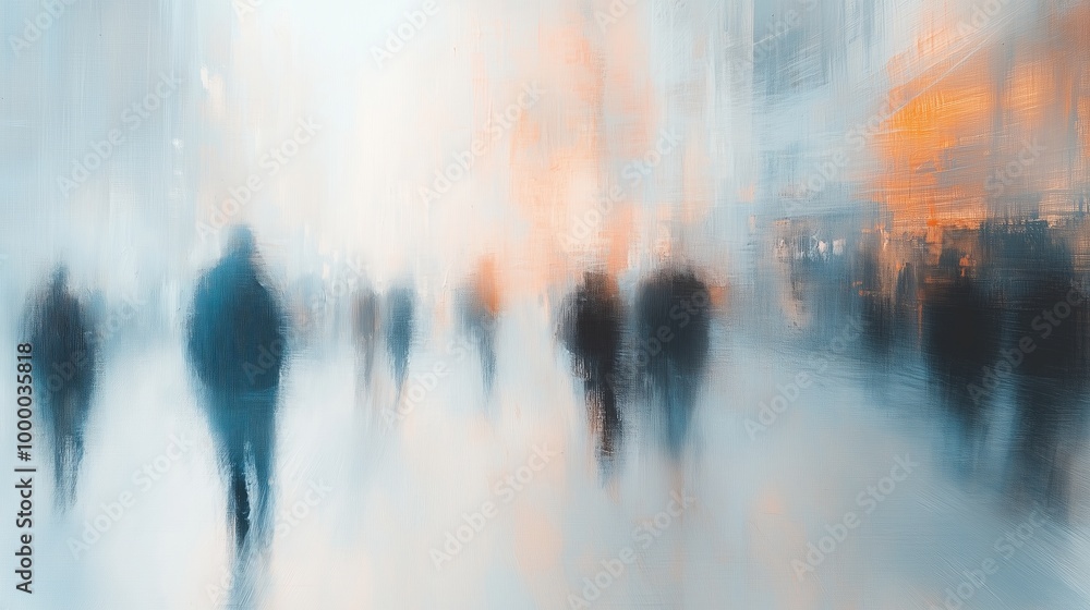 Abstract painting of people walking in the street with blurred background Abstract painting of people walking in the street with blurred background