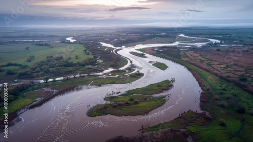 Aerial View of a Winding River