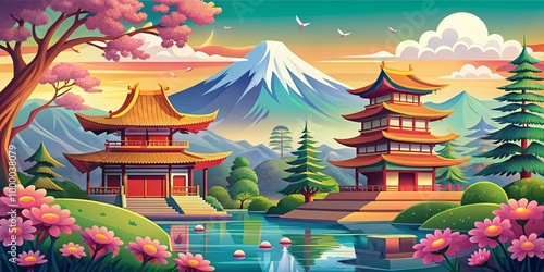 Elegant Japanese Vector Graphics Featuring Traditional Elements and Modern Design Aesthetics