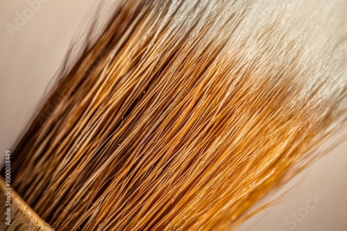 Detailed Macro View of Brush Bristles with Wooden Handle