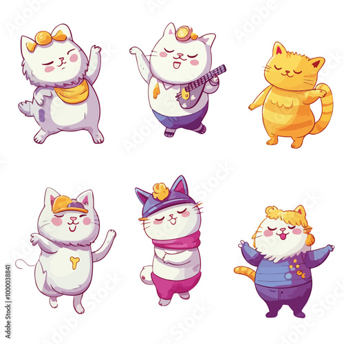 Set of cute cartoon characters in dub dance poses