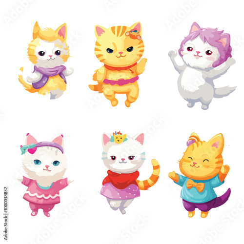 Set of cute cartoon characters in dub dance poses