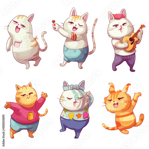 Set of cute cartoon characters in dub dance poses