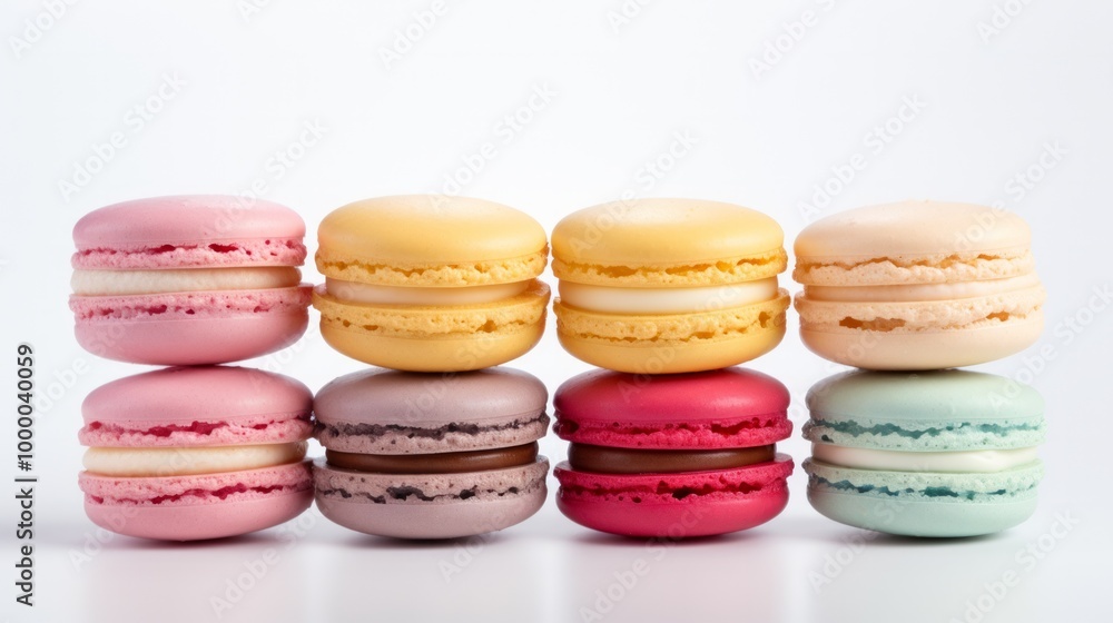 Colorful french macaroon cookies isolated on white background. Neural network ai generated art Colorful french macaroon cookies isolated on white background. Neural network ai generated art