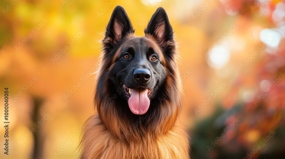 A close-up portrait of a dog with a vibrant autumn background. A close-up portrait of a dog with a vibrant autumn background.