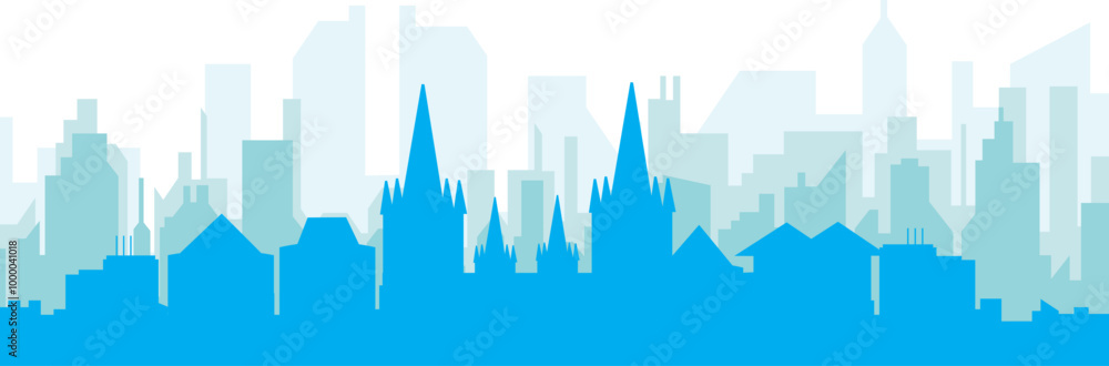 Blue panoramic city skyline poster with bluish misty transparent background buildings of MAASTRICHT, NETHERLANDS Blue panoramic city skyline poster with bluish misty transparent background buildings of MAASTRICHT, NETHERLANDS