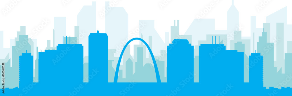 Fototapeta premium Blue panoramic city skyline poster with bluish misty transparent background buildings of ST. LOUIS, UNITED STATES