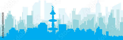 Blue panoramic city skyline poster with bluish misty transparent background buildings of LIMA, PERU