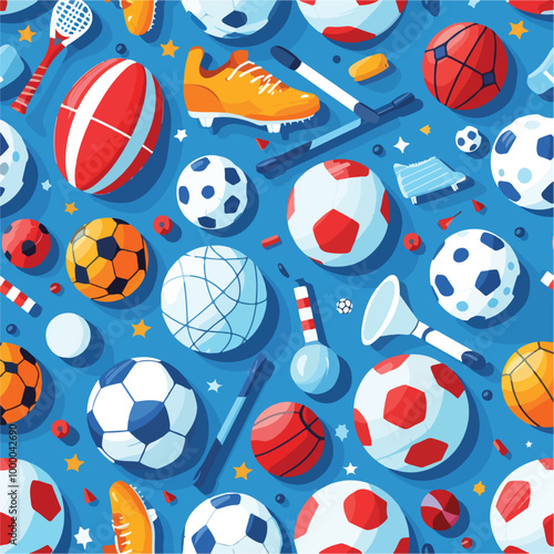 collection background of various balls and sports equipment