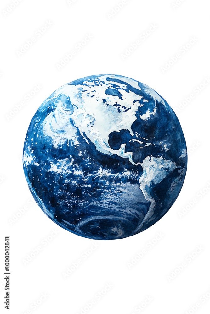 Artistic depiction of Earth, showcasing oceans and continents on white isolated background. Artistic depiction of Earth, showcasing oceans and continents on white isolated background.