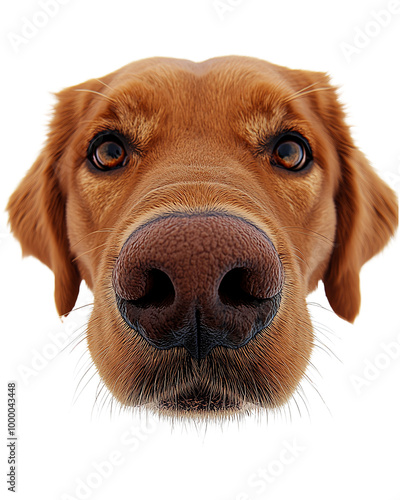 Golden retriever dog portrait with expressive eyes, white isolated background. photo