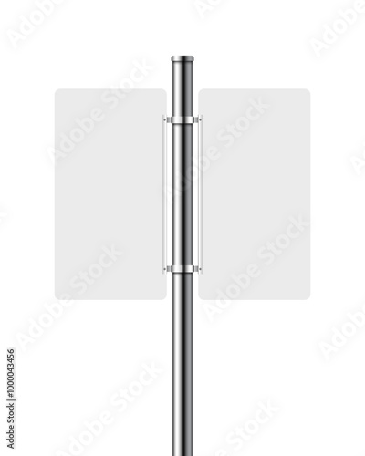 A metallic pole with two white signs. street banner mockup