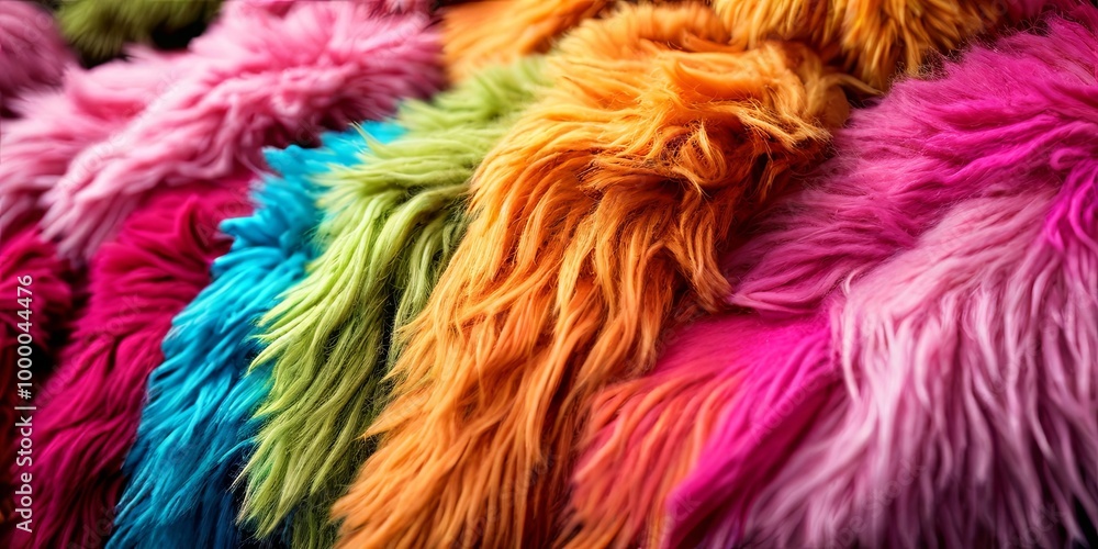 A row of colorful fur with a rainbow of colors A row of colorful fur with a rainbow of colors