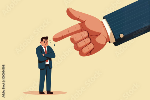 Big hand of businessman pointing at employee who made a mistake
