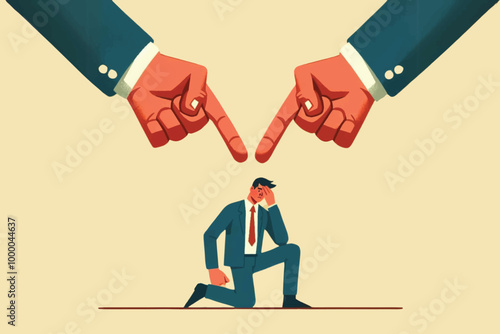 A businessman was silent when the boss's big hand pointed and scolded him