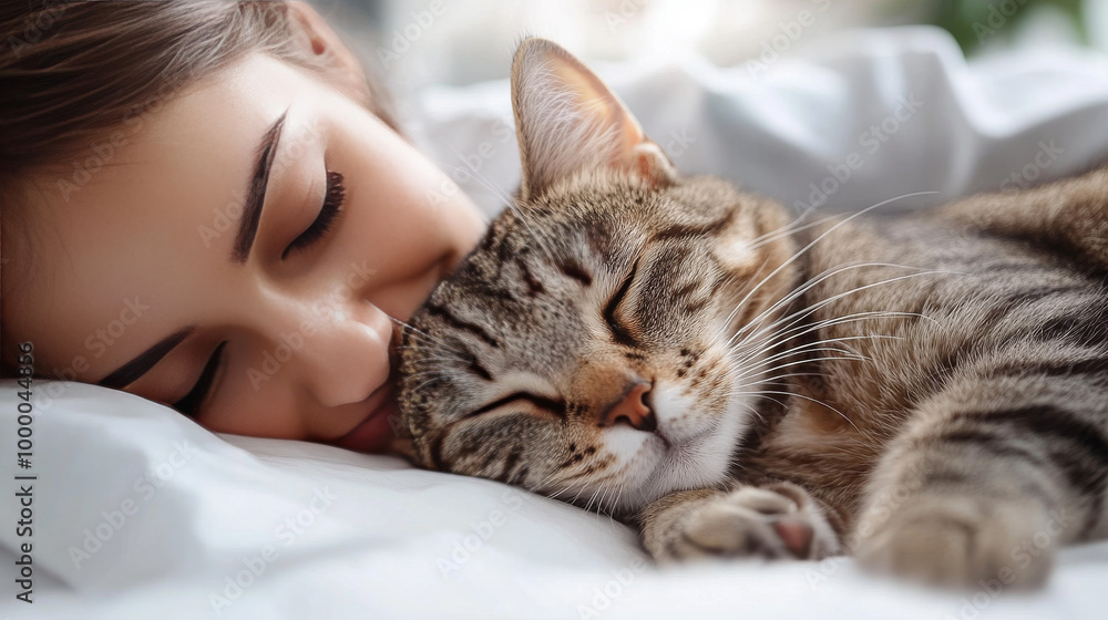 Woman and cat napping together. Woman and cat napping together.