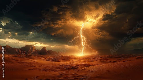 Wallpaper Mural A lightning storm over a scenic desert, with bolts of lightning striking the barren landscape and casting dramatic shadows on the sand dunes. The dark storm clouds and bright flashes of light create Torontodigital.ca
