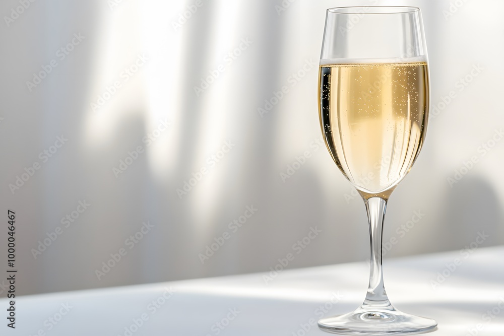 A glass of champagne, against a white background A glass of champagne, against a white background