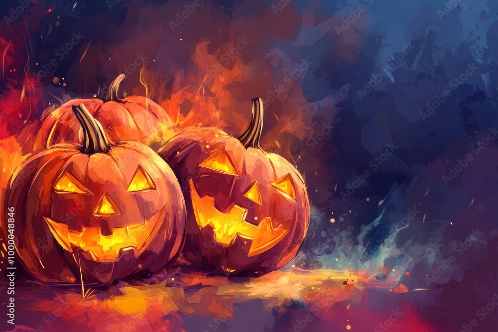 Halloween event background with charming upscale pumpkins. Premium illustration for banners, posters, greetings and Halloween celebrations - generative ai Halloween event background with charming upscale pumpkins. Premium illustration for banners, posters, greetings and Halloween celebrations - generative ai