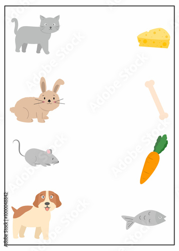 Matching animal with their food worksheet for kindergarten, animals and their food activity, link animal with their favorite food printable 