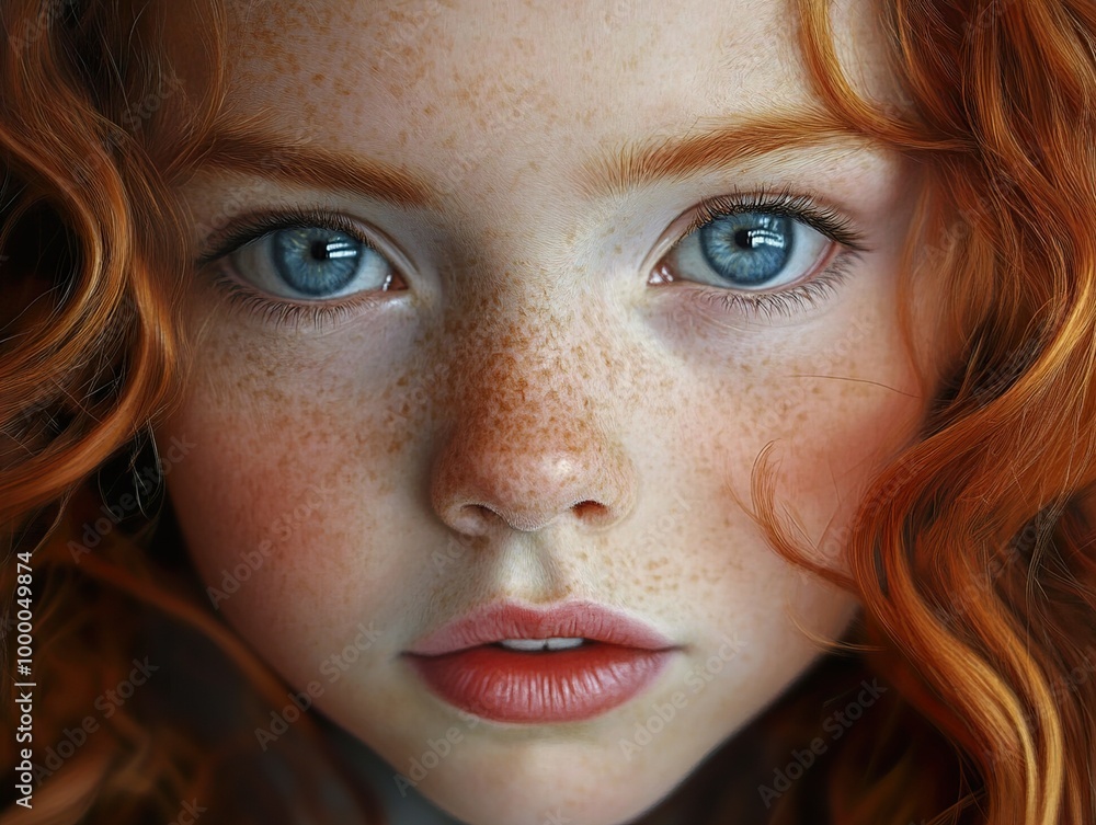 Close Up Portrait of a Young Girl with Red Hair and Blue Eyes Close Up Portrait of a Young Girl with Red Hair and Blue Eyes