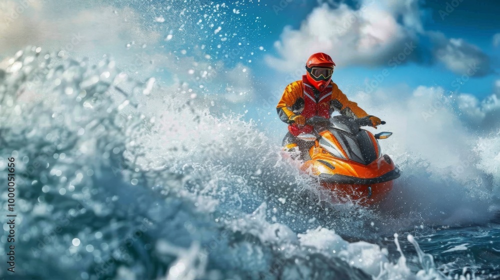 Man playing a jet ski on the beach. summer vacation concept. Man playing a jet ski on the beach. summer vacation concept.