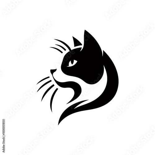 Monochrome Cat Face  Elegant Feline Silhouette Minimalist Cat Line Art, Stylized Cat Portrait design.