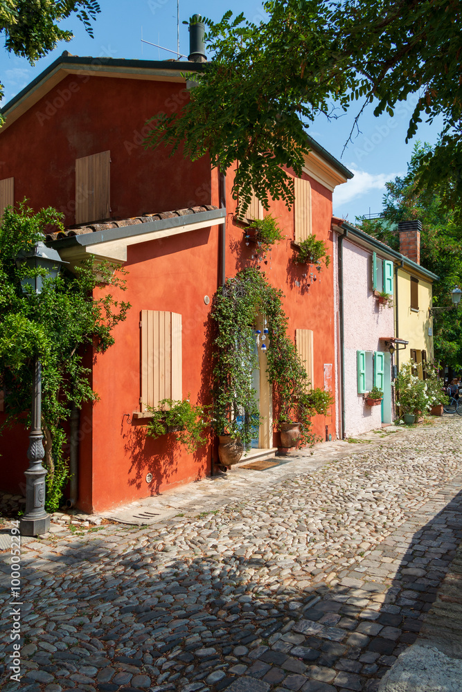 Fototapeta premium small colored houses in the historic center of Cesenatico